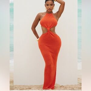Elegant Orange Halter Cutout Dress